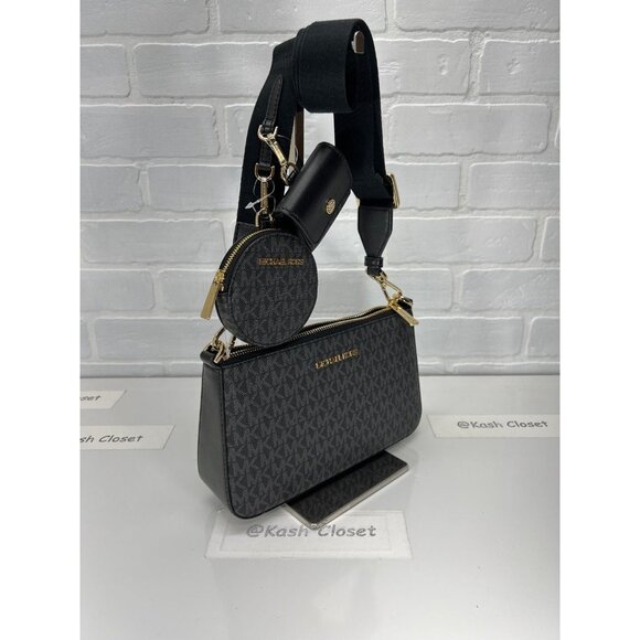 Michael Kors crossbody tech attach adjustable strap coin purse airpod case black - Picture 3 of 9